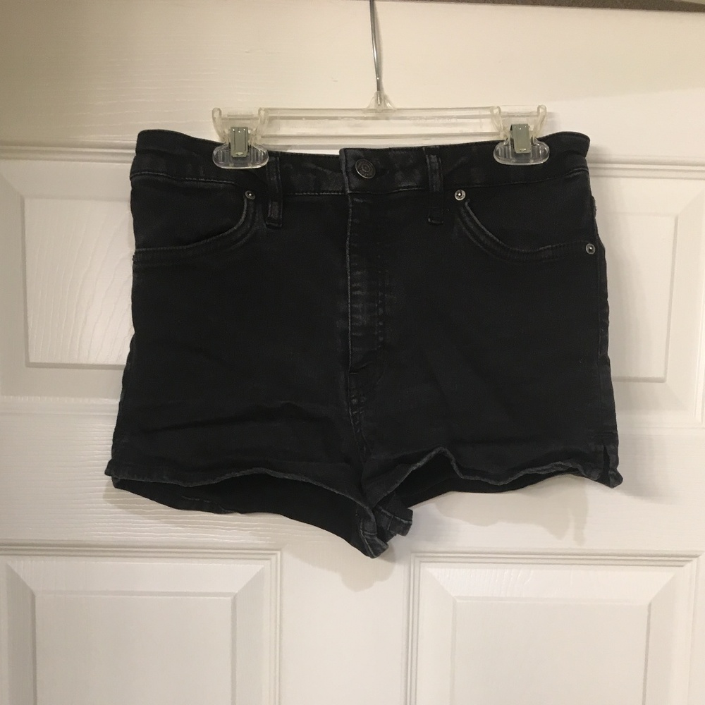 Mid Rise Black Denim Shorts